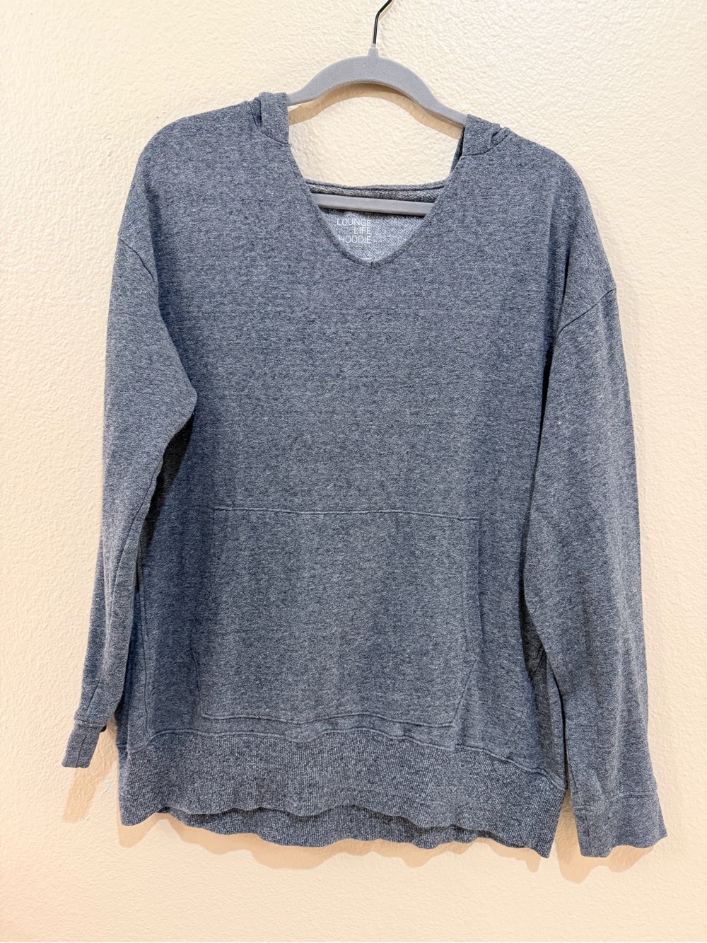 SO Lounge Life Hoodie Womens XL Gray V-Neck Sweatshirt Oversized Pocket